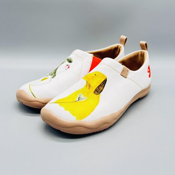 UIN Shoes Womens 5.5 White Canvas Toledo Dog Girl Art Walking Travel Slip On - Picture 4 of 13